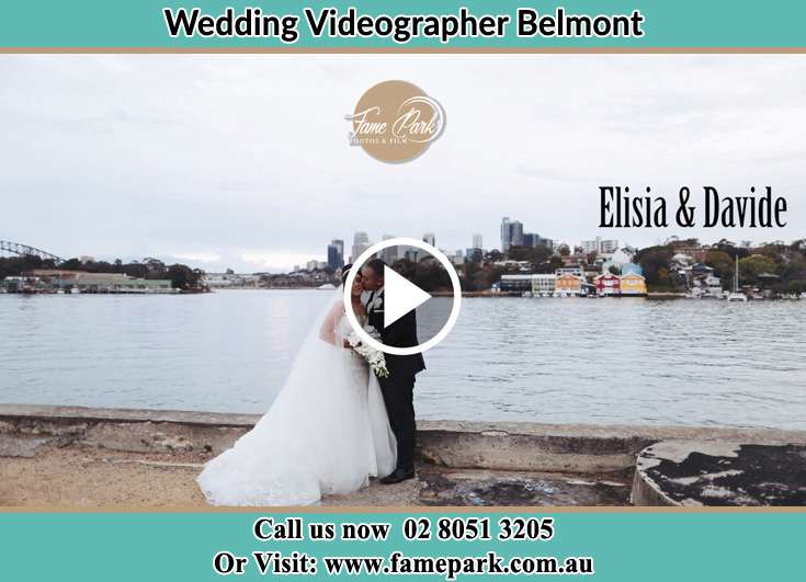 Bride and Groom kissed at the shore Belmont NSW 2280